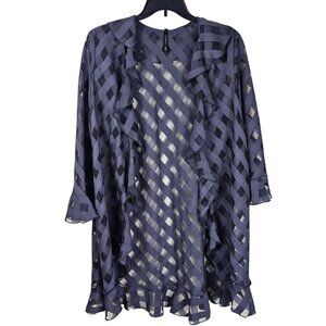 IC by Connie K Checkered Sheer Ruffled Duster Jacket XL Gray Georgette Chiffon